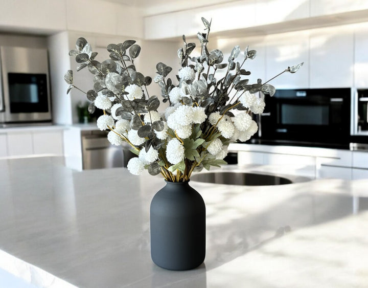 White Serenity Faux Arrangement - Kiku and Eucalyptus - Luv Sola Flowers