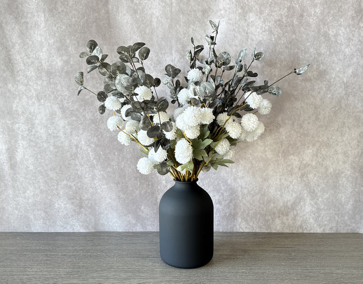 White Serenity Faux Arrangement - Kiku and Eucalyptus - Luv Sola Flowers