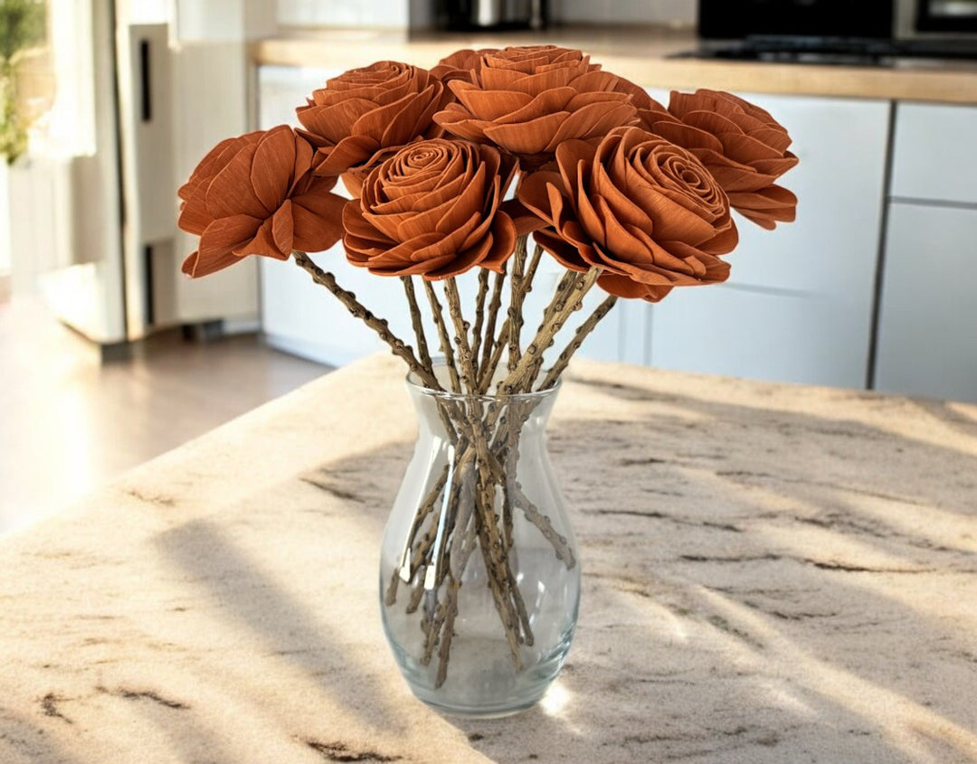 Stemmed Wood Flowers - New Beauty Rust - Luv Sola Flowers