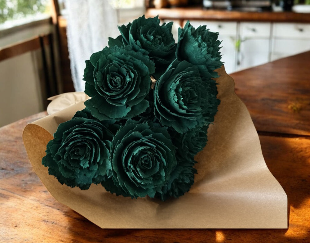 Stemmed Wood Flowers - Helena Forest Green - Luv Sola Flowers