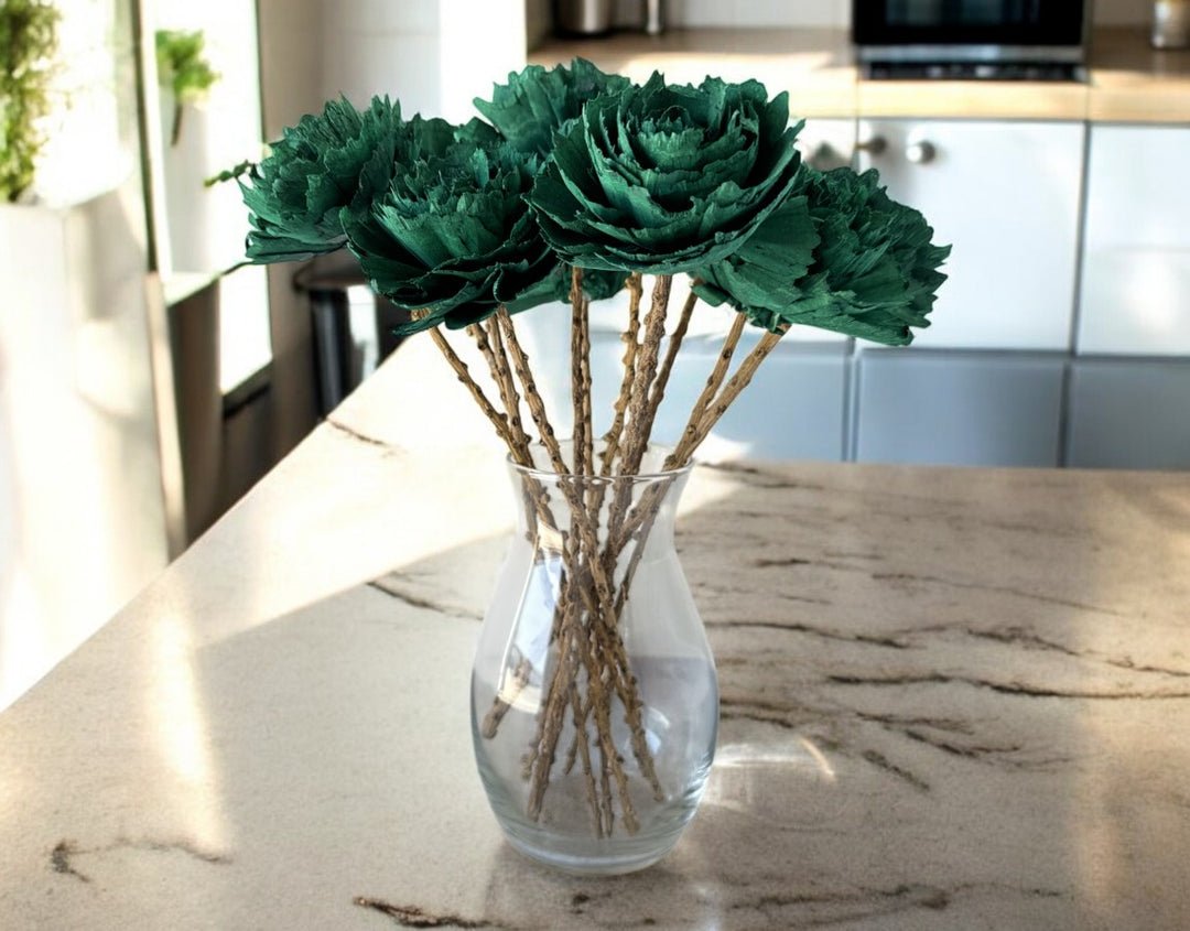 Stemmed Wood Flowers - Helena Forest Green - Luv Sola Flowers