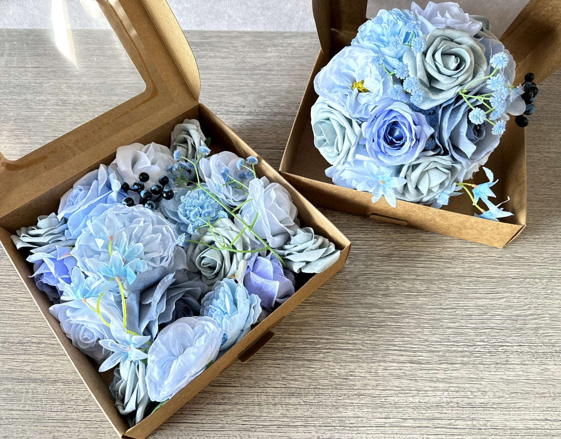 Artificial Flowers Combo Box - Dusty Blues - Luv Sola Flowers