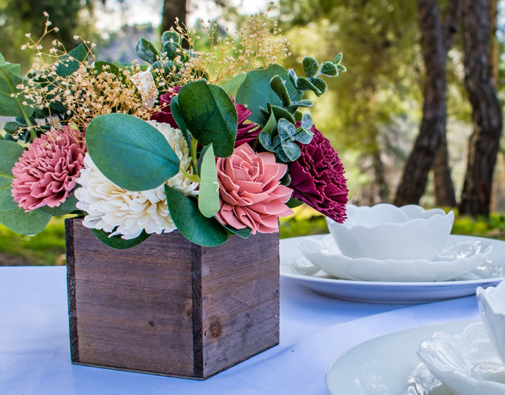 Sola Wood Flowers - Burgundy and Rose Wood Box - Luv Sola Flowers