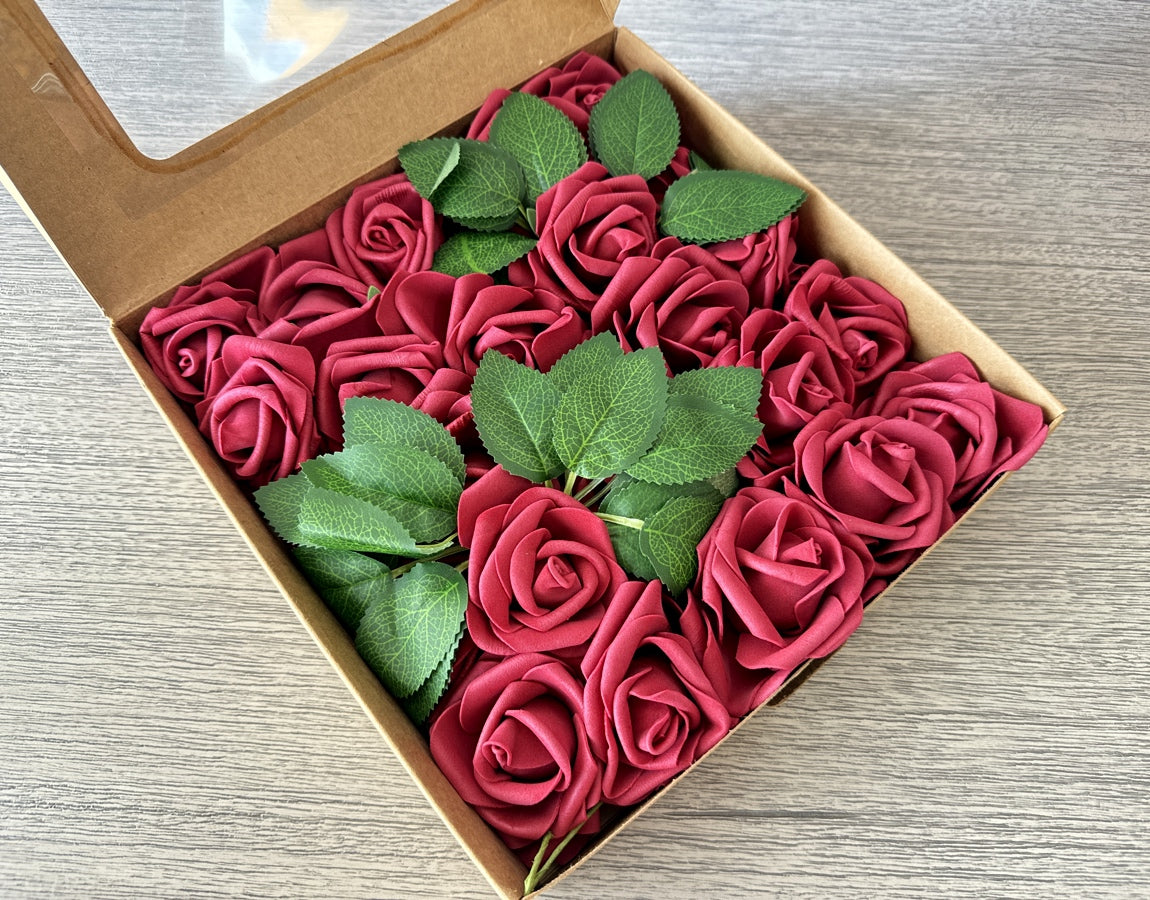 Foam Rose Box - Burgundy - Luv Sola Flowers