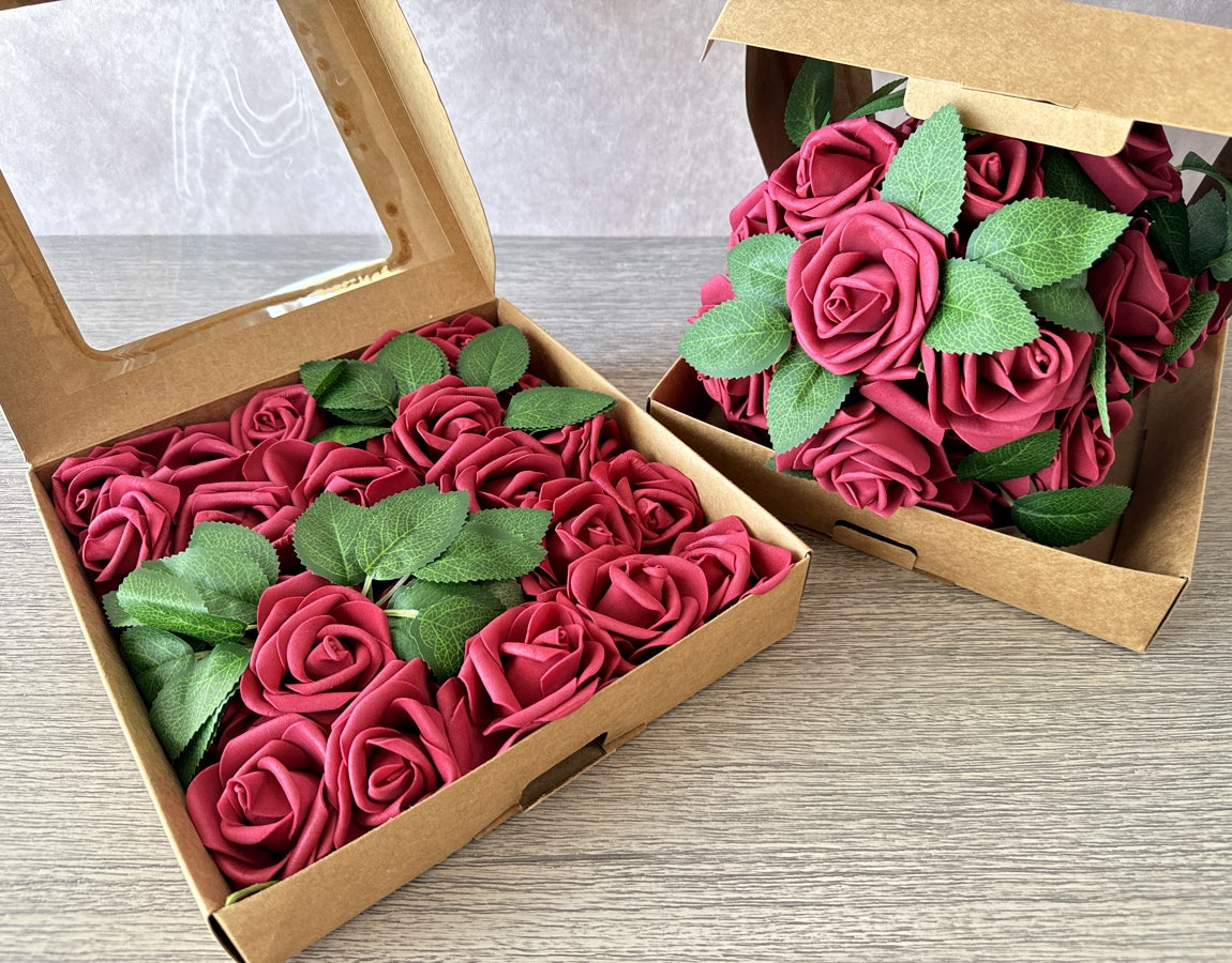 Foam Rose Box - Burgundy - Luv Sola Flowers