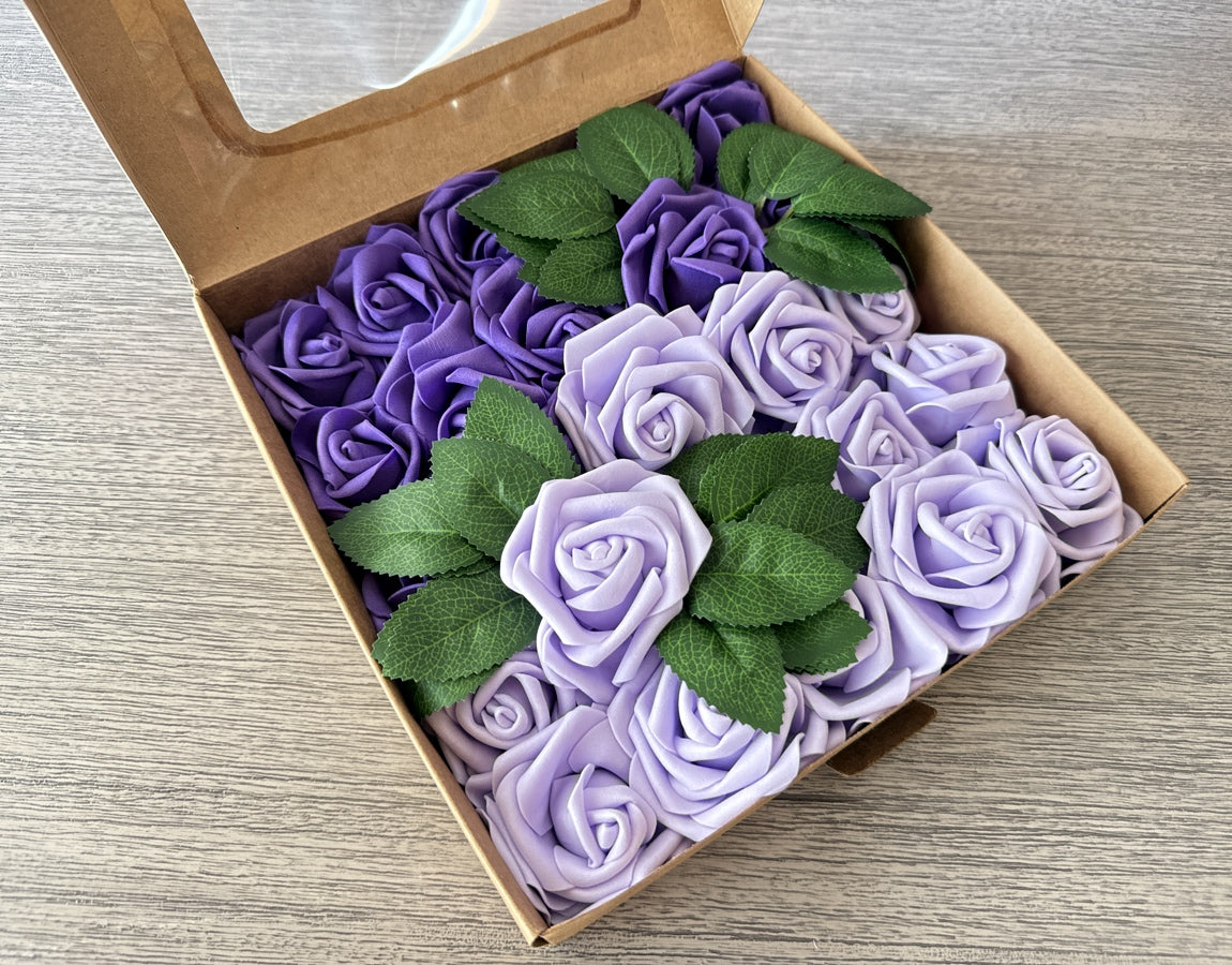 Foam Rose Box - Dark Purple & Lilac - Luv Sola Flowers