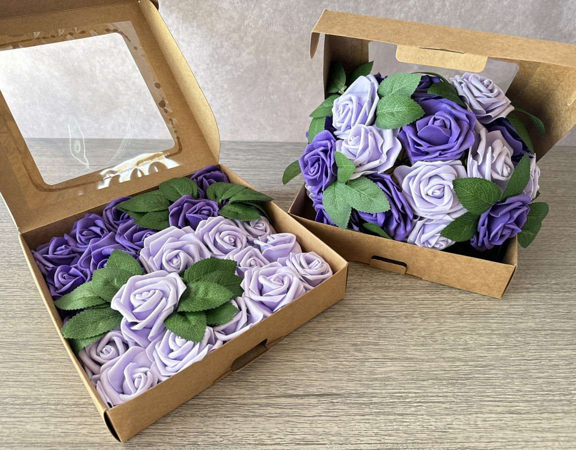 Foam Rose Box - Dark Purple & Lilac - Luv Sola Flowers