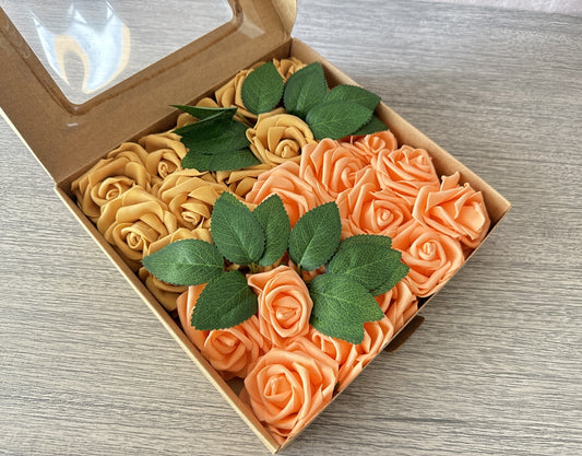 Foam Rose Box - Mustard & Peach - Luv Sola Flowers