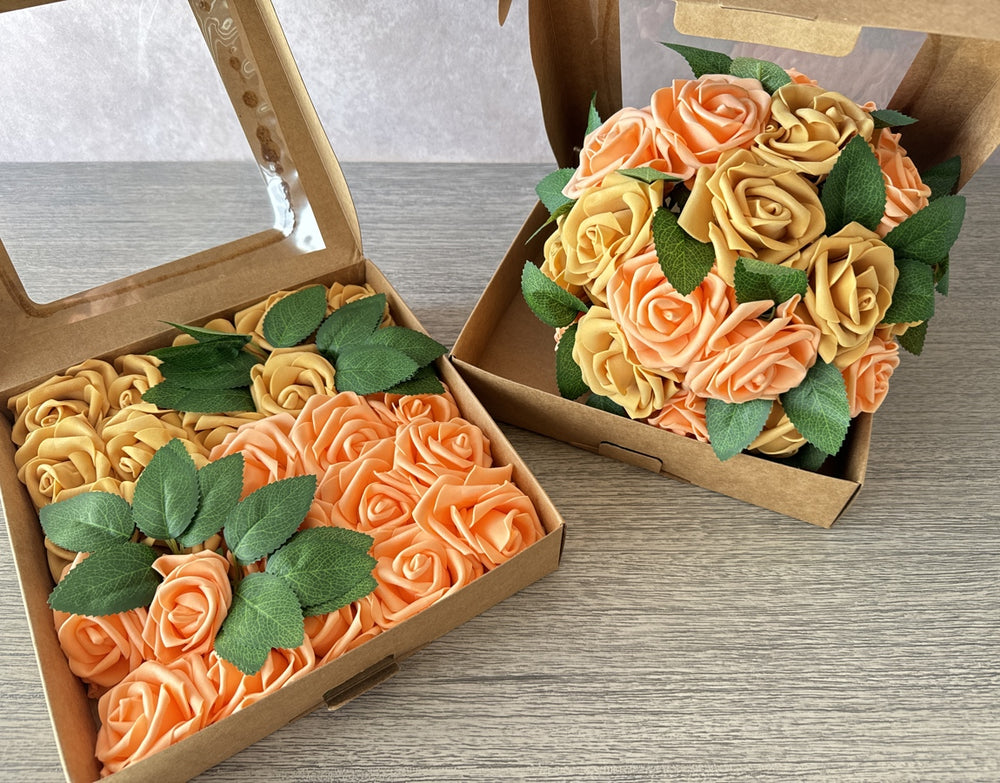 Foam Rose Box - Mustard & Peach - Luv Sola Flowers