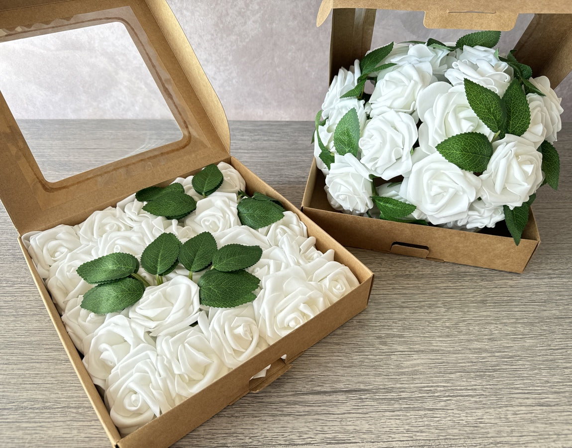 Foam Rose Box - White - Luv Sola Flowers