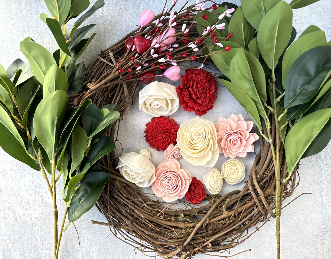 Valentine's Day Wreath - Wood Flowers – Luv Sola Flowers